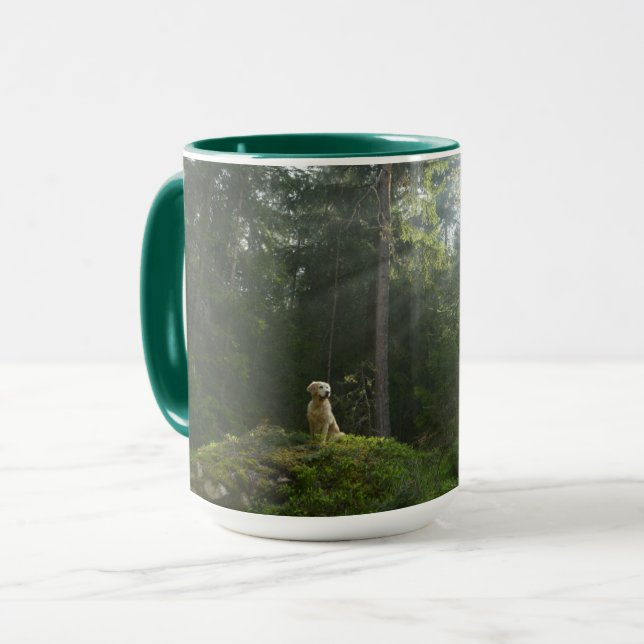 Kiefern-Waldland des golden retriever-Hund| Tasse (Vorderseite Links)