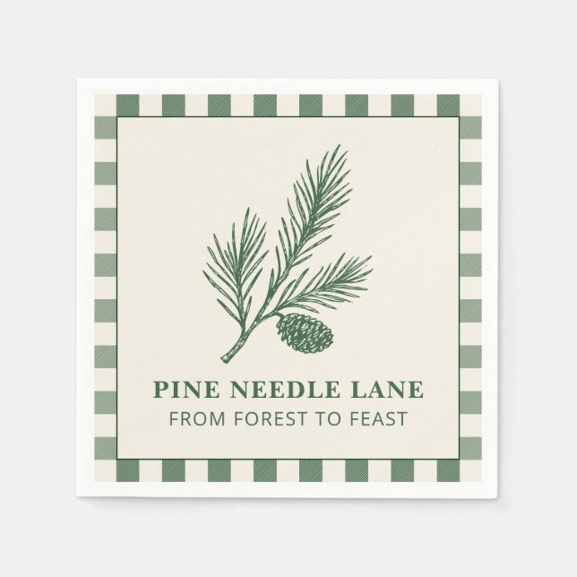 Kiefernadeln-Pfad-Zapfen-Druck & Gingham-Rand Serviette (Vorderseite)