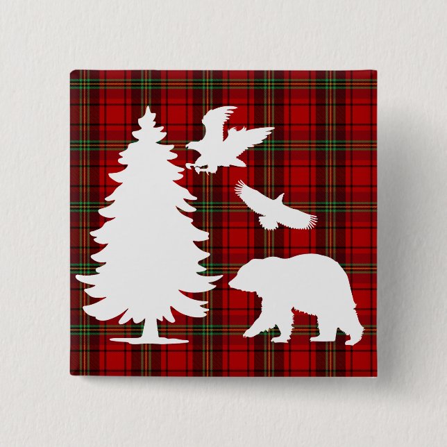 Kiefernbärenadler auf dem Roten Schwarzen Tartan Button (Vorderseite)
