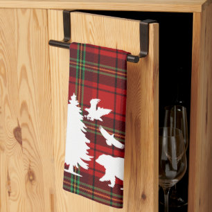 Kiefernbärenadler auf dem Roten Schwarzen Tartan Geschirrtuch