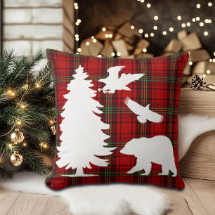 Kiefernbärenadler auf dem Roten Schwarzen Tartan Kissen