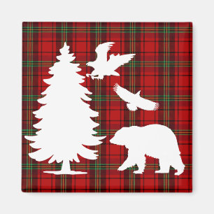 Kiefernbärenadler auf dem Roten Schwarzen Tartan Magnet