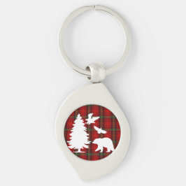 Kiefernbärenadler auf dem Roten Schwarzen Tartan Schlüsselanhänger