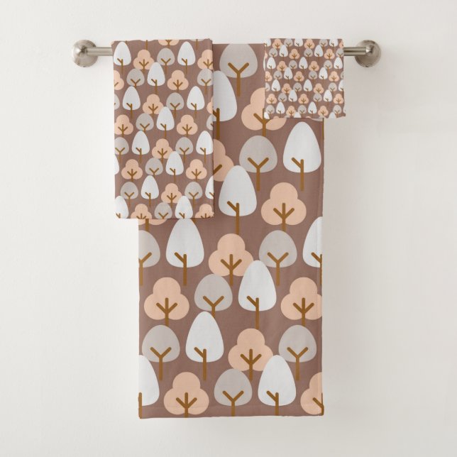 Kiefernbäume Botanisches Muster Rustikaler Herbst  Badhandtuch Set (Insitu)