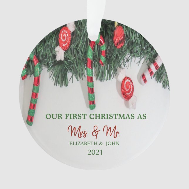 Kiefernbäume Candy, unsere ersten Weihnachten Ornament (Vorderseite)