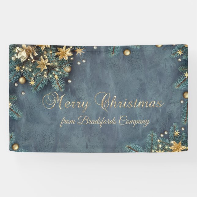 Kiefernbäume, Gold-Poinsettia, Sterne Banner (Horizontal)