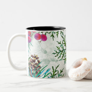 Kiefernbäume und Tannen ein winterliches Wunderla Zweifarbige Tasse