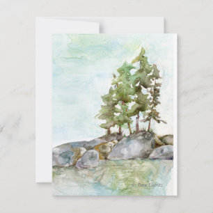 Kiefernbäume Wasser & Felsen Aquarell von BWCAW, M Mitteilungskarte