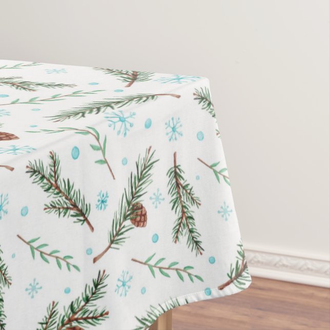 Kiefernfüße und Schneeflocken Tischdecke (Beispiel)