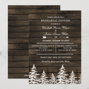 Kiefernholzkiefern im Winter Probe Abendessen Einladung