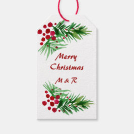 Kiefernkiefer, handgemalt, rote Berries Geschenkanhänger