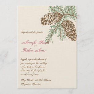 Kiefernkone-Natur auf Creme-Hochzeit Einladung