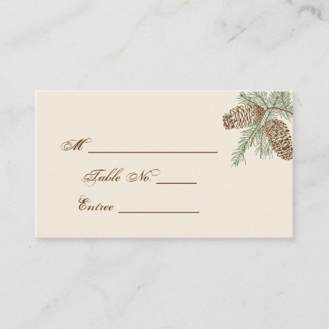 Kiefernkone-Natur auf Creme Wedding Platzkarte (Vorderseite)