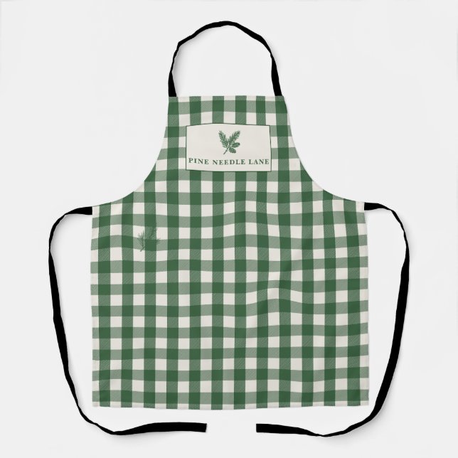 Kiefernnadeln-Lane-Gingham mit botanischem Charme Schürze (Vorderseite)