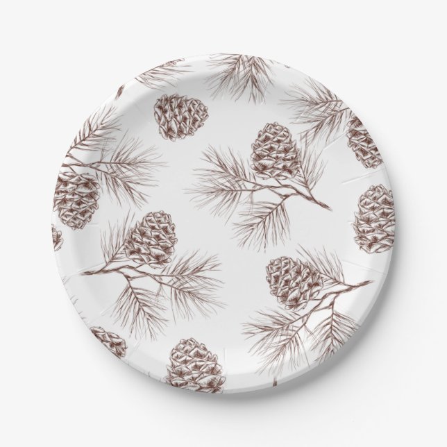 Kieferntannen-Weihnachtsbaum-Zedernfichtekegel Pappteller (Vorderseite)