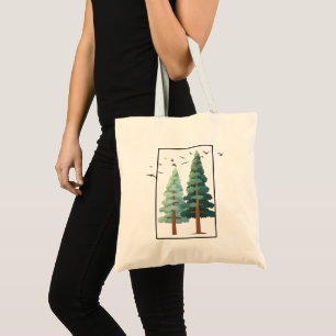 Kiefernwald Bäume Minimalistische Naturillustratio Tragetasche