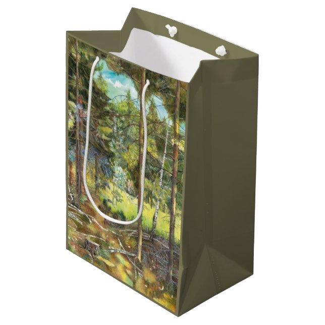 Kiefernwald Mittlere Geschenktüte (Vorderseite Schrägansicht)
