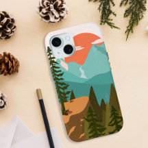 Kiefernwälder, Berge und Sonnenaufgang