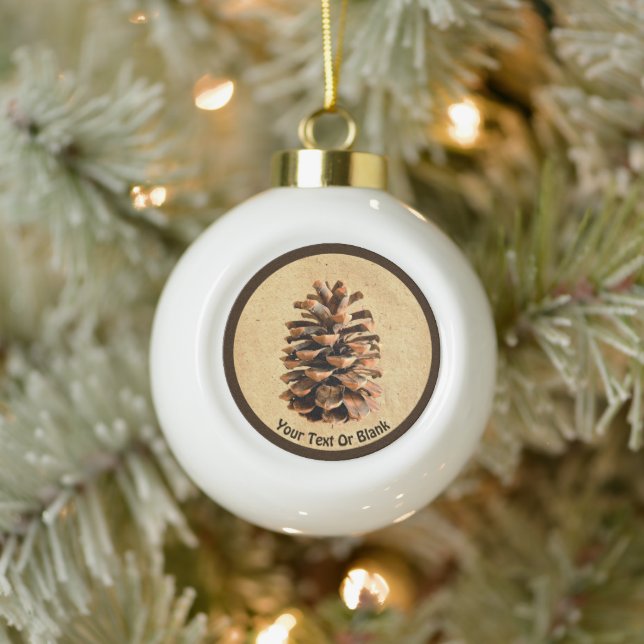 Kiefernzapfen auf altes Papier Keramik Kugel-Ornament (Baum)