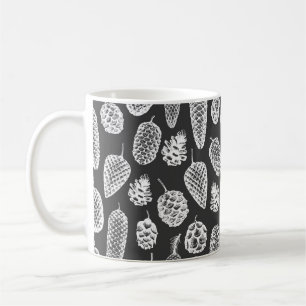 Kiefernzapfen handgezeichnetes nahtloses Muster. b Kaffeetasse
