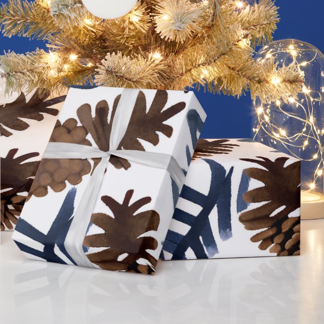 Kiefernzapfen und Branchen | Wasserfarbene Winterf Geschenkpapier (Feiertage)
