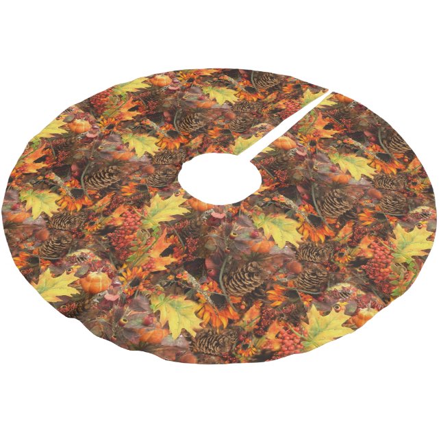 Kiefernzapfen und Herbstleaven Erntedank Polyester Weihnachtsbaumdecke (Schrägansicht)