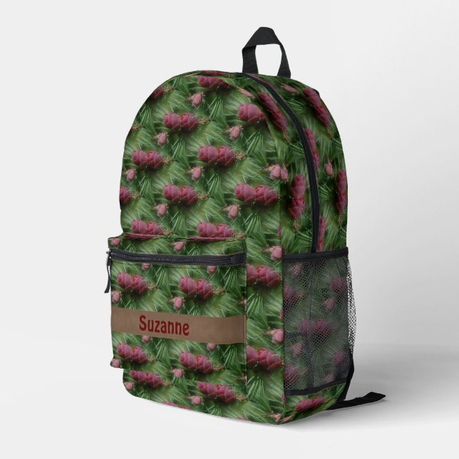 Kiefernzapfen und Kiefernnadeln Natur Personalisie Bedruckter Rucksack (Rückseitige Ecke Rechts)