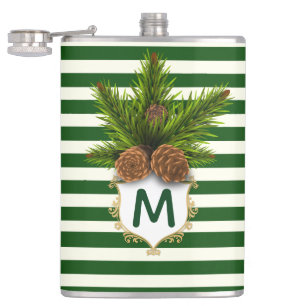 Kiefernzapfen und Mit Monogramm Streifen Flachmann