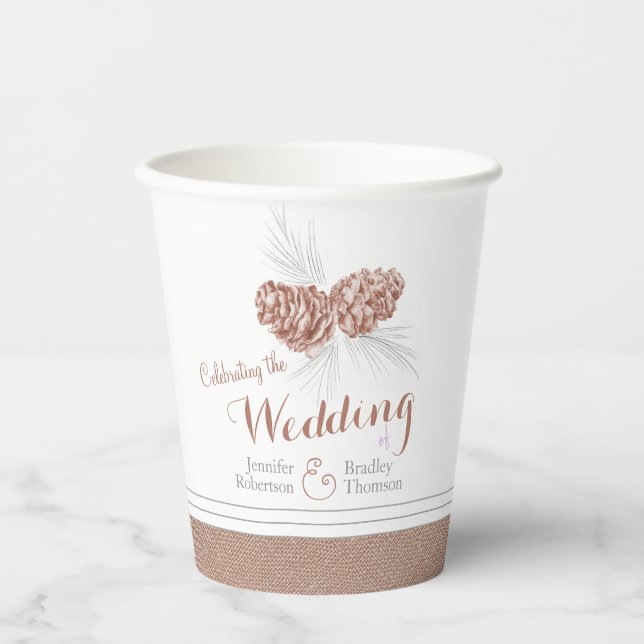 Kiefernzapfen zeichnend braune Winterhochzeit Pappbecher (Vorderseite)