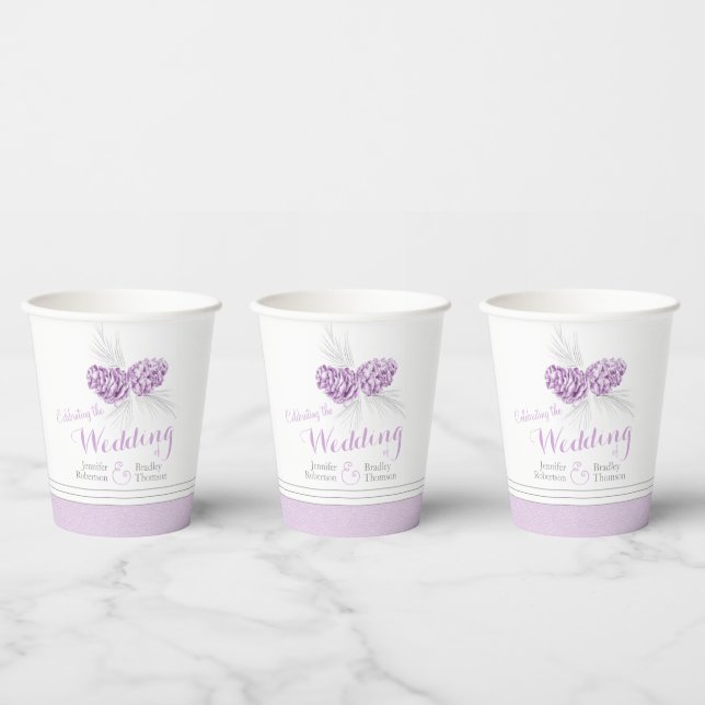 Kiefernzapfen zeichnend lila Winterhochzeit Pappbecher (Multi)