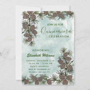 Kiefernzapfen Zweig Aquarell Quinceañera Einladung