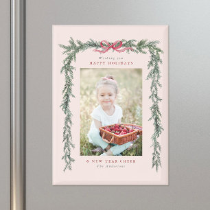Kiefernzweig Rahmen Foto Blush Pink Weihnachten Magnet