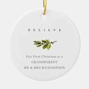 Kiefernzweig Unser erstes Weihnachtsfest-Foto glau Keramik Ornament