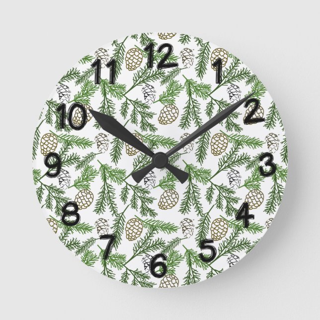Kiefernzweige Runde Wanduhr (Vorderseite)