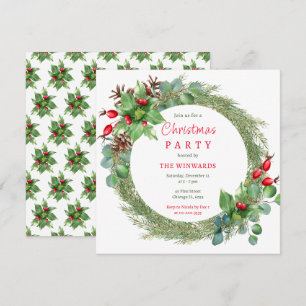 Kiefernzweige und Berries Weihnachtsfest-Party Einladung