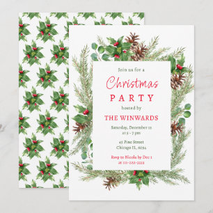 Kiefernzweige und Berries Weihnachtsfest-Party Einladung