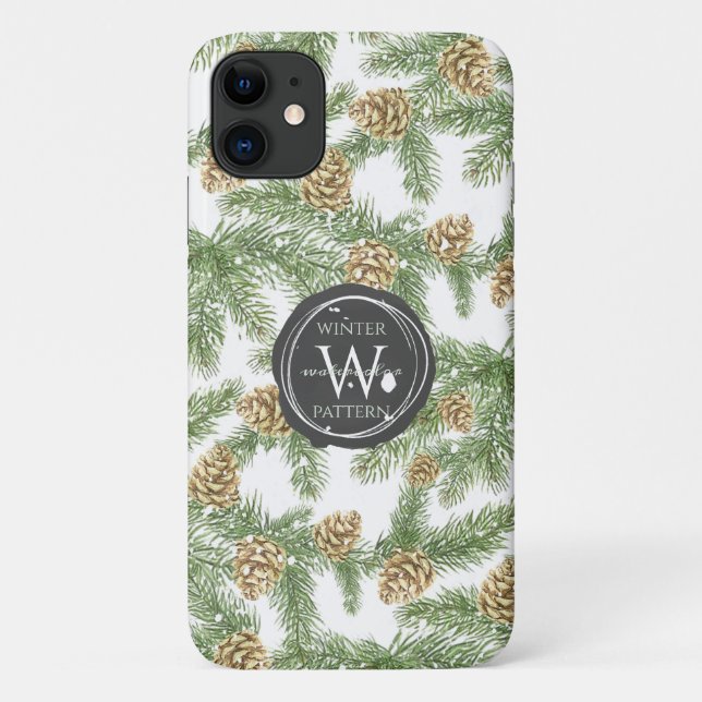 Kiefernzweige und Kiefernkiefer Wasserfarbmuster Case-Mate iPhone Hülle (Rückseite)