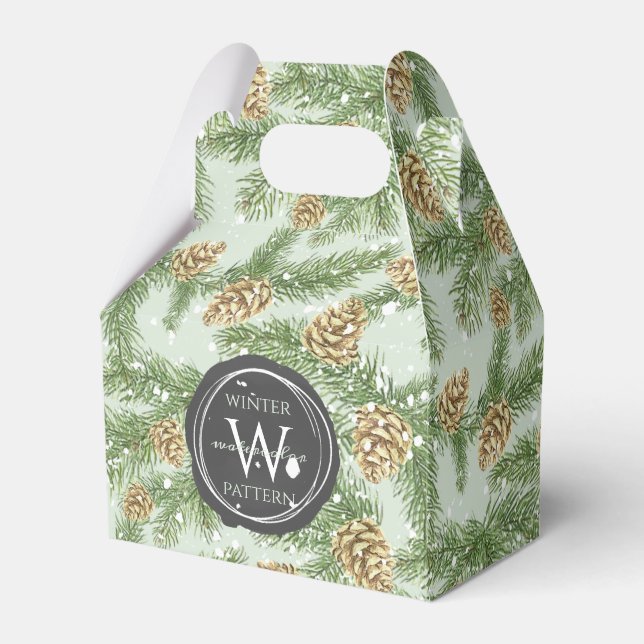 Kiefernzweige und Kiefernkiefer Wasserfarbmuster Geschenkschachtel (Vorderseite)