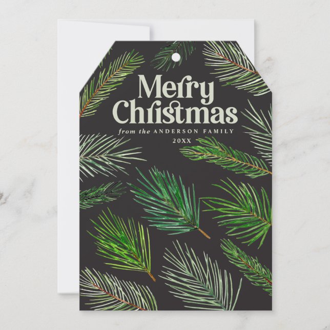 Kiefernzweigtypografie - Moderne WeihnachtsWeihnac Ankündigung (Vorderseite)