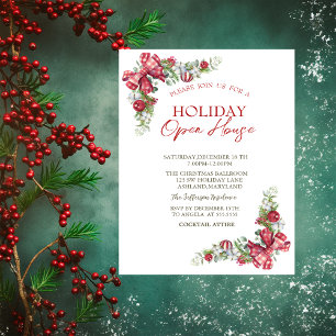 Kieferzweig, Kugel, Schleife Holiday Open House Einladung
