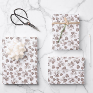 Kieferzweige Kiefernzapfen Rustikal  Geschenkpapier Set