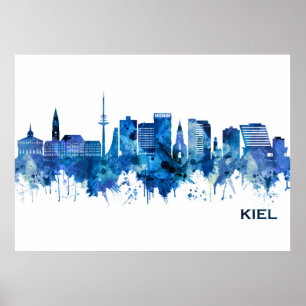 Kiel Germany Skyline Blue Poster