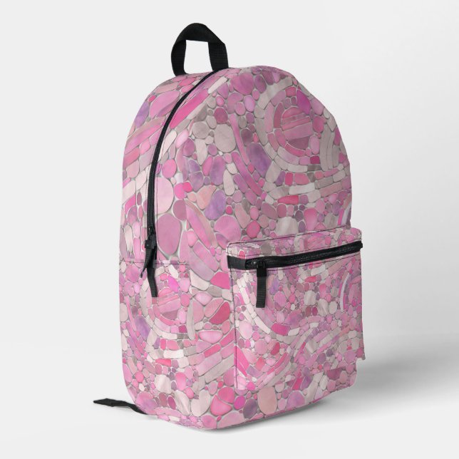 Kies Mosaik Kunst - Rosen Rosa Bedruckter Rucksack (Rückseitige Ecke links)