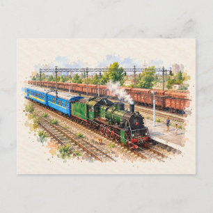 Kiew Ukraine Dampflok Wasserfarben Postkarte