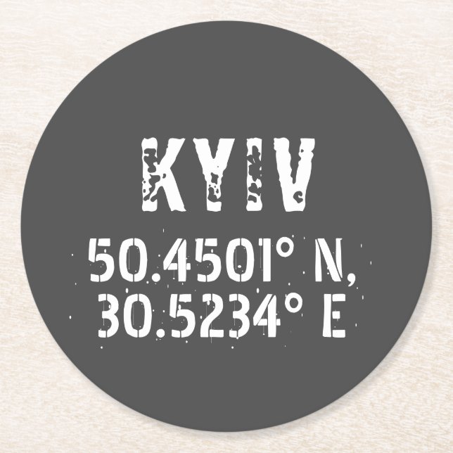 Kiew Ukraine Latitude & Longitude beunruhigt Runder Pappuntersetzer (Vorderseite)