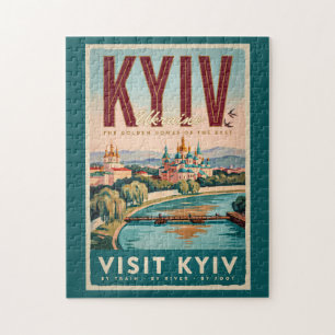 Kiew Ukraine Skyline Illustration Reise Kunst Retr