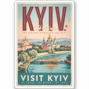 Kiew Ukraine Skyline Illustration Reise Kunst Retr Aufkleber