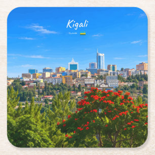 Kigali, Ruanda - Moderne Stadtlandschaft Skyline Rechteckiger Pappuntersetzer