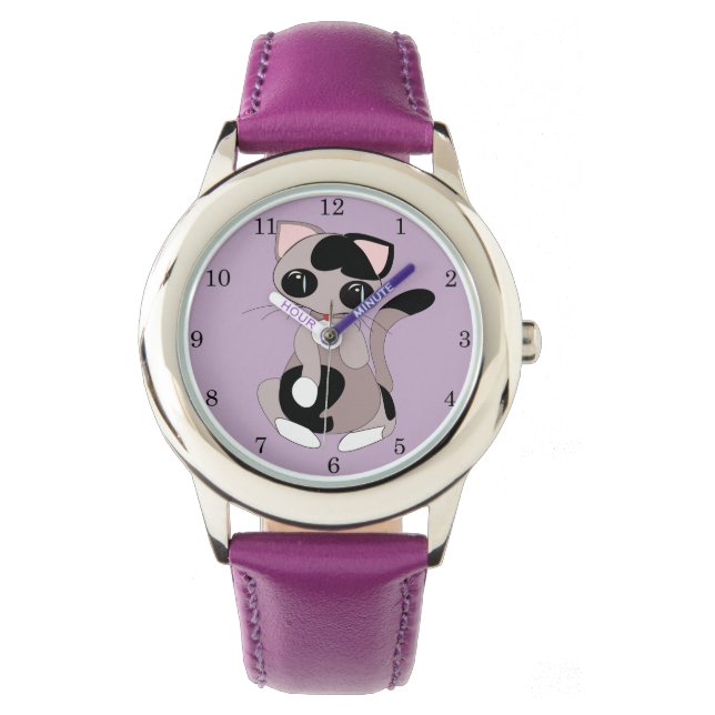 Kiki 1 - Kid's Lila Federwache Armbanduhr (Vorderseite)