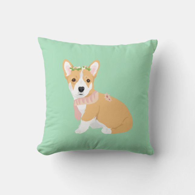 Kiki der hübsche Corgi mit rosa Schal Kissen (Vorderseite)